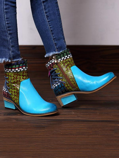 Bohemia Knitting Leather Booties