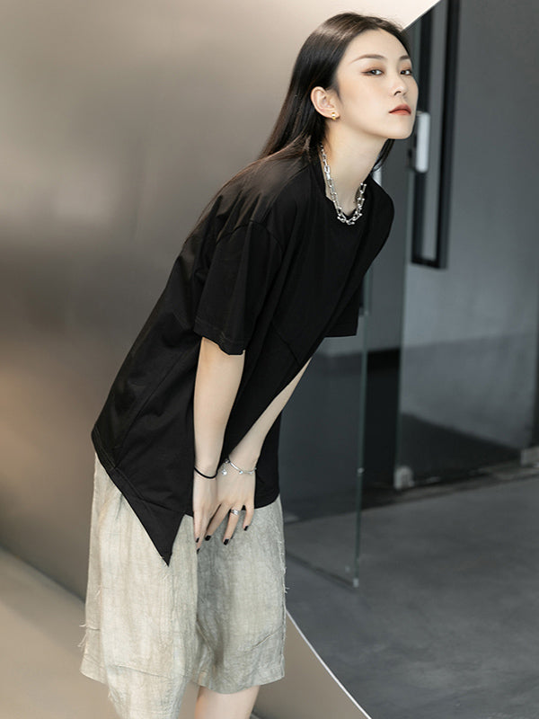Stylish Round-Neck Irregularity Short Sleeve T-Shirt Tops