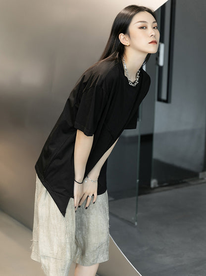 Stylish Round-Neck Irregularity Short Sleeve T-Shirt Tops