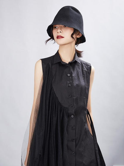 Original Asymmetric Split-joint Lapel Sleeveless Dress