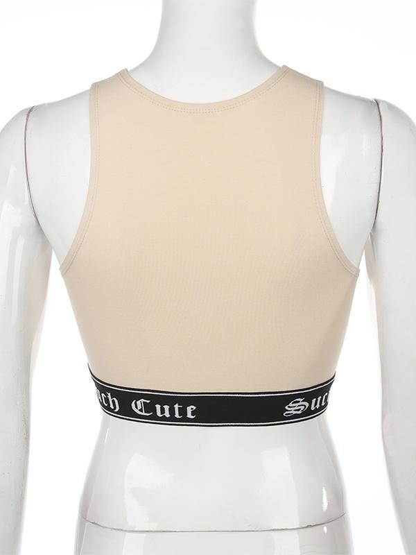 Sexy Wrap Letters Printed Zipper Vest Top