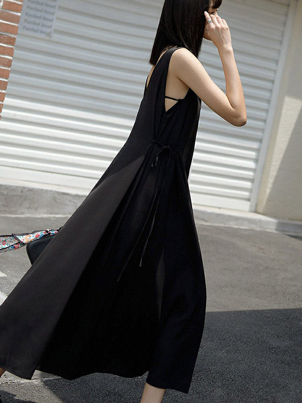 Urban Casual Brown&Black Sleeveless Midi Dress