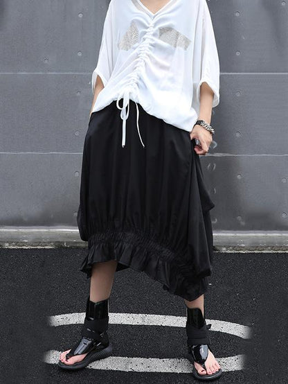 Asymmetric Ruffled Solid Skirt