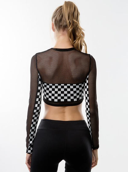 Split-joint See-through Plaid Sport Tee