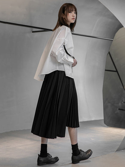 Stylish Solid Color Irregular Empire Waisted Pleated Skirts