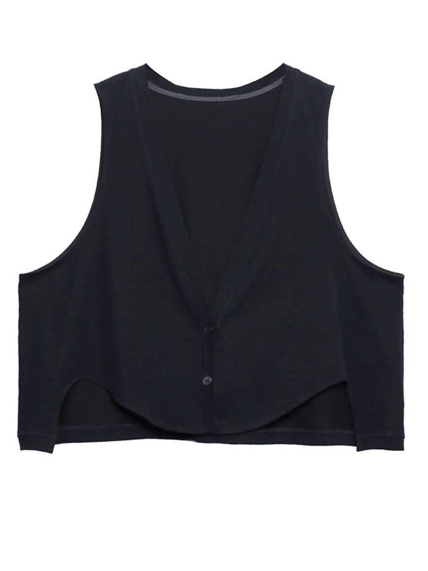 Simple Casual Loose Buttoned Solid Color Vest Outwear
