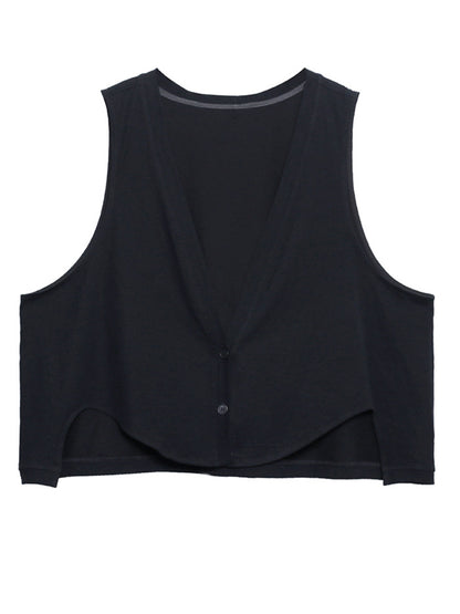 Simple Casual Loose Buttoned Solid Color Vest Outwear