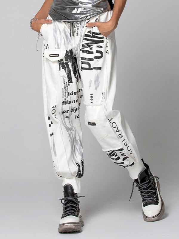 Urban Drawstring High-Waisted Black White Casual Harem Pants Bottom