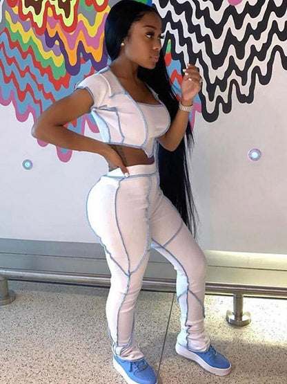 Fashion U-Neck Short Sleeves Yoga Suits