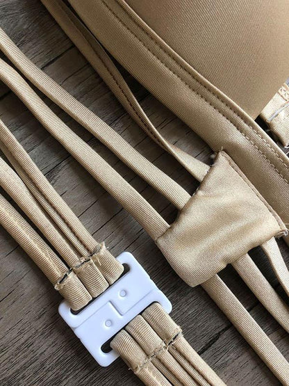 Solid Color Bandage Bikini Swimsuit