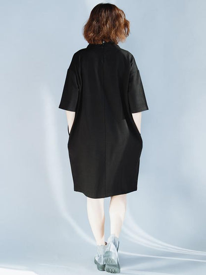 Solid Loose High-neck Half Sleeves Dress