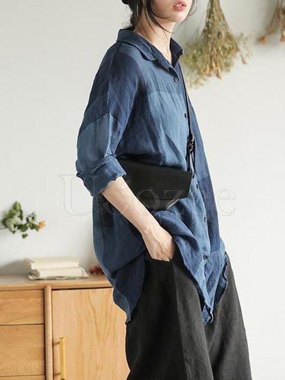 Retro Linen Plaid Long Shirt
