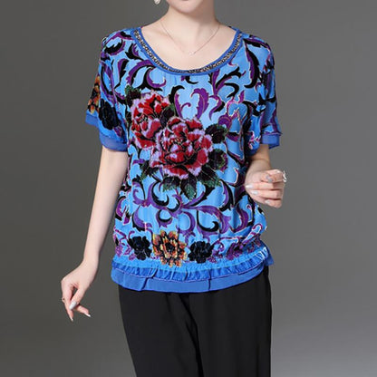 Casual Floral Round Neck And Wide Leg Pants