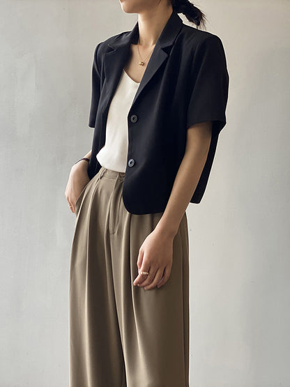 Urban Solid Color Notched Collar Short Sleeves Blazer