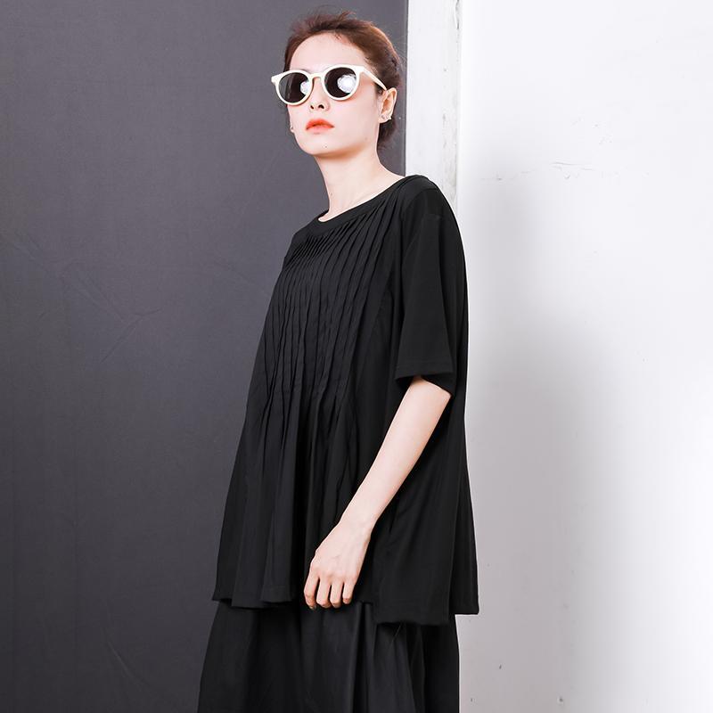 Comfortable Solid Color Pleated Summer T-Shirt
