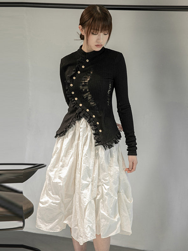 Original Pleats Solid Color A-Line Skirt