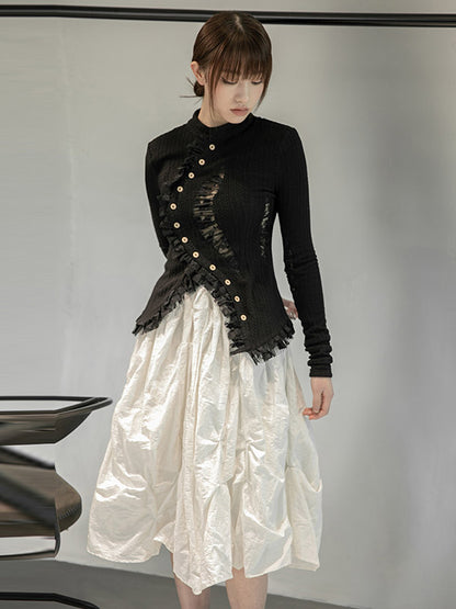 Original Pleats Solid Color A-Line Skirt