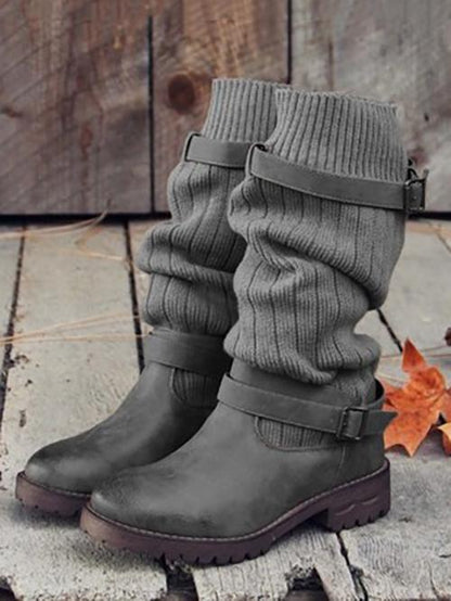 Fashion Knitting Mid Calf Boots