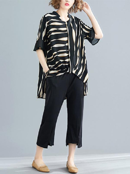 Loose Irregular Stripe Wide-leg Suit