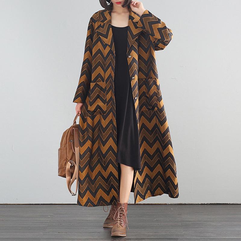 Buykud Wavy Pattern Casual Autumn Loose Trench Coat