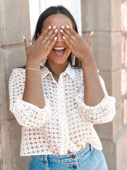 Lapel Collar Printed Blouses&Shirts