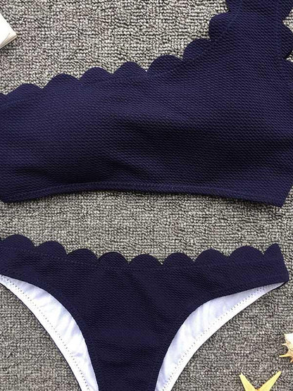 One Shoulder Scalloped Bikini Swimsuit