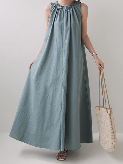 Urban Solid Color Sleeveless Cotton A-Line Maxi Dress