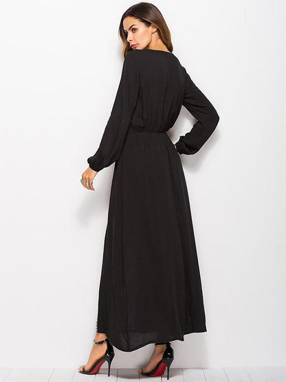 Round-neck Long Sleeves Printed Maxi Dress