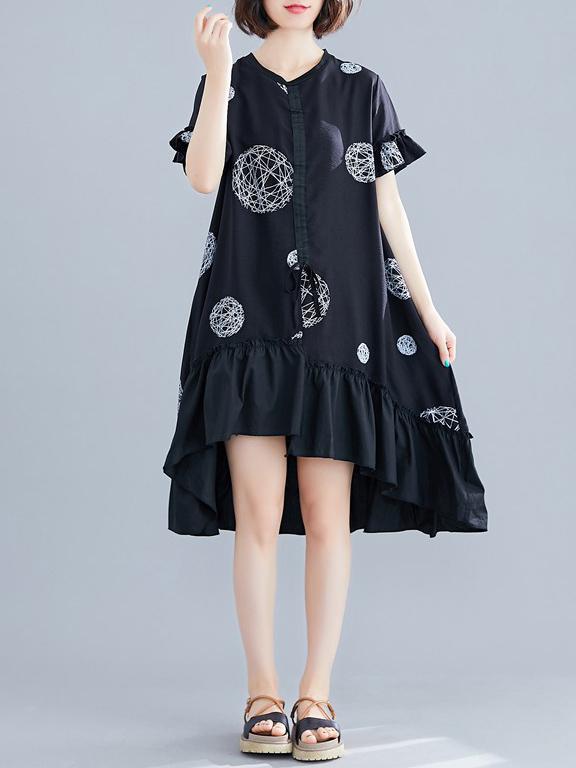 2019 Spring New Loose Falbala Split-joint Dress