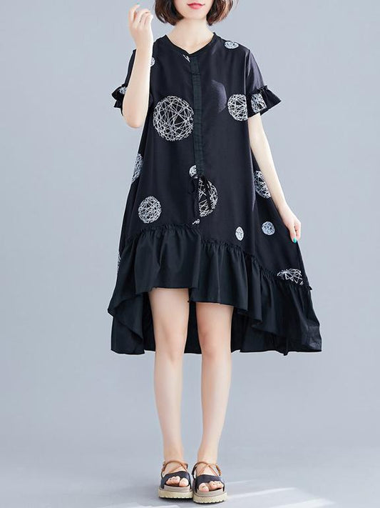 2019 Spring New Loose Falbala Split-joint Dress