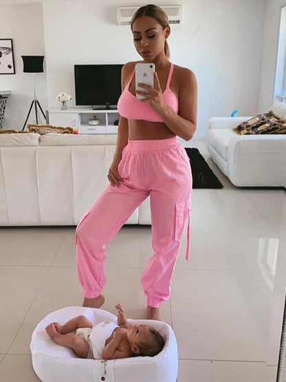 Spaghetti-neck Tanks And Pocket Track Pants Suits