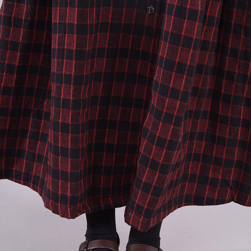 Buykud Long Sleeve Casual Plaid Patchwork Cotton Dress