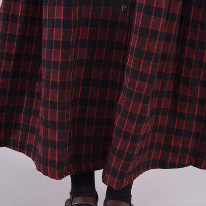 Buykud Long Sleeve Casual Plaid Patchwork Cotton Dress