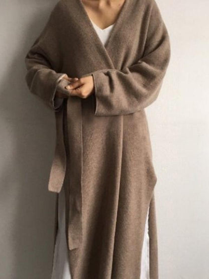 SPLIT-SIDE LACE-UP LONG SWEATER
