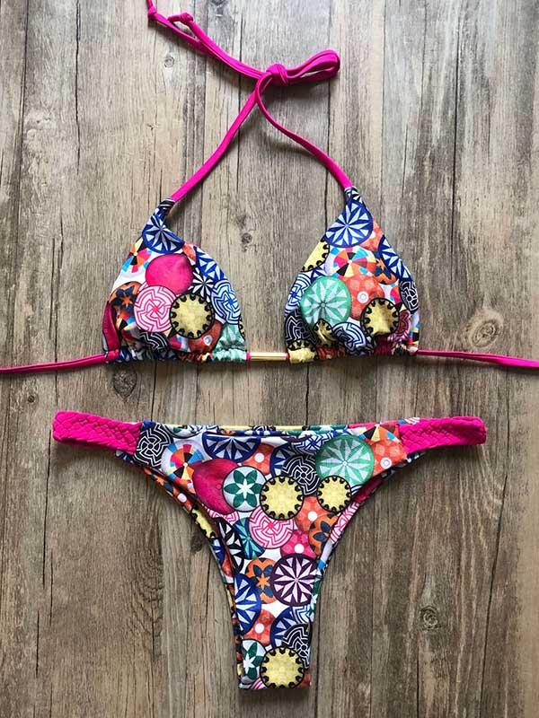 Printed Triangles Triangles Split Bikini Swimsuit