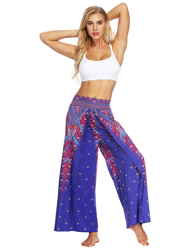 Bohemia Floral Printed Elastics Wide Leg Yoga Pants