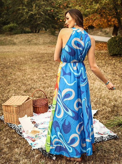 Floral-Print Straps Cross Neck Sleeveless Beach Maxi Dress