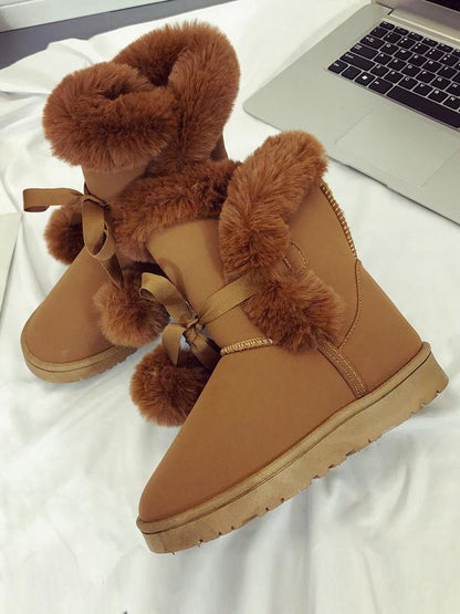 Middle Tube Artificial Fur Fluffy Ball Snow Boots Uggs
