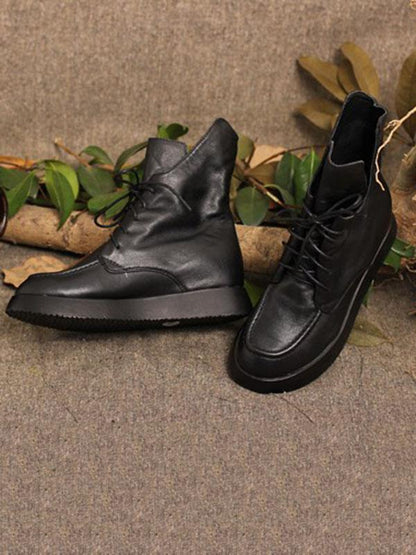 Lace-up Cowhide Soft Short Martin Boots
