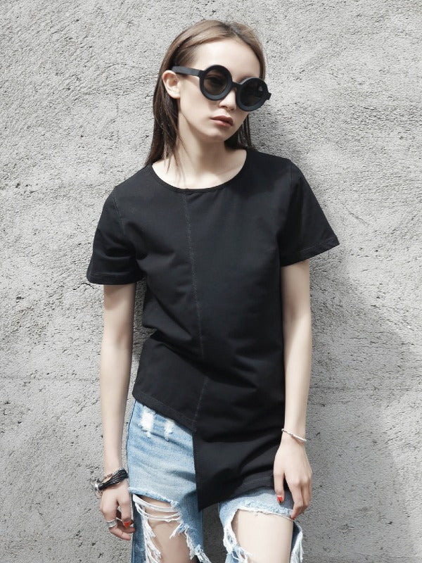 FASHION SIMPLE SOLID IRREGULAR T-SHIRT
