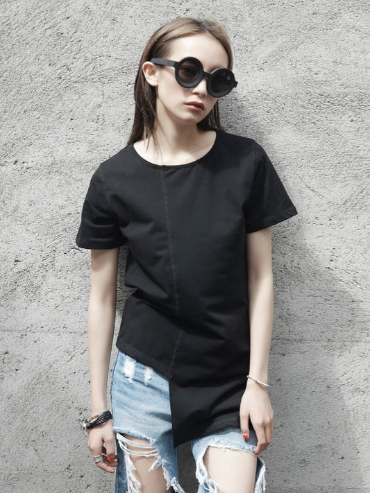 FASHION SIMPLE SOLID IRREGULAR T-SHIRT