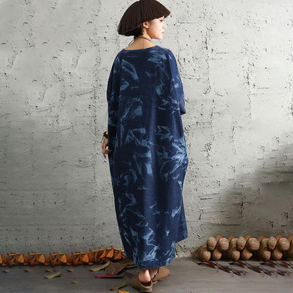 Loose Cotton Linen Women Round Neck Short Sleeve Dress