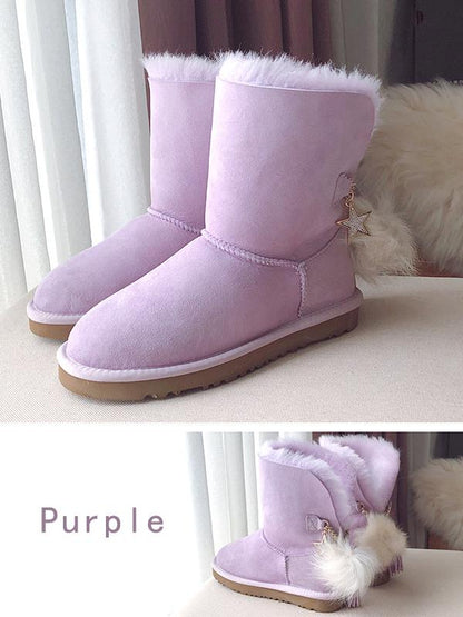 Mid-Tube Wool Tassel Fur Ball Snow Boots Uggs
