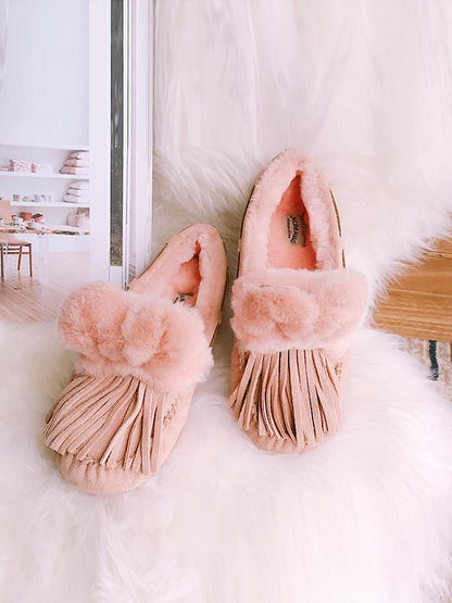 Fashion Wool Fur Ball Tassel Warm Cotton Shoes