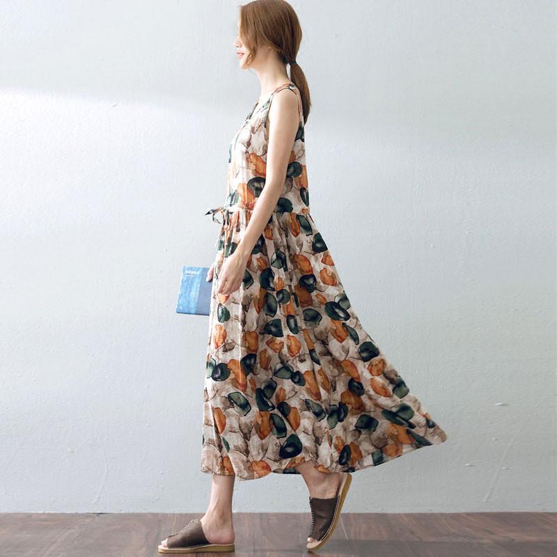 Loose Floral Women Casual Cotton Sleeveless Dress