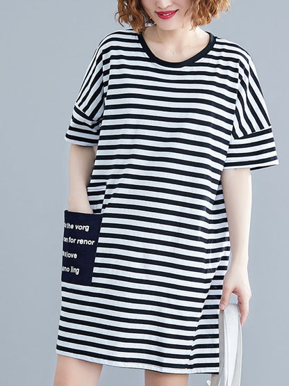 LOOSE STRIPED ROUND-NECK SHIRT DRESS