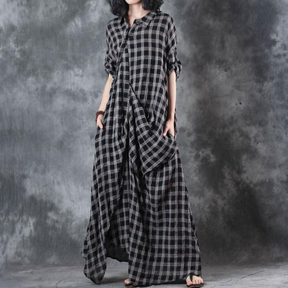 Retro Summer Women Pullover Plaid Plus Size Dress