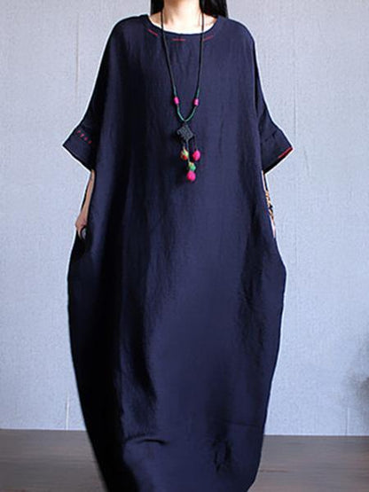 Casual Cotton Loosen Long Dress in Blue Color