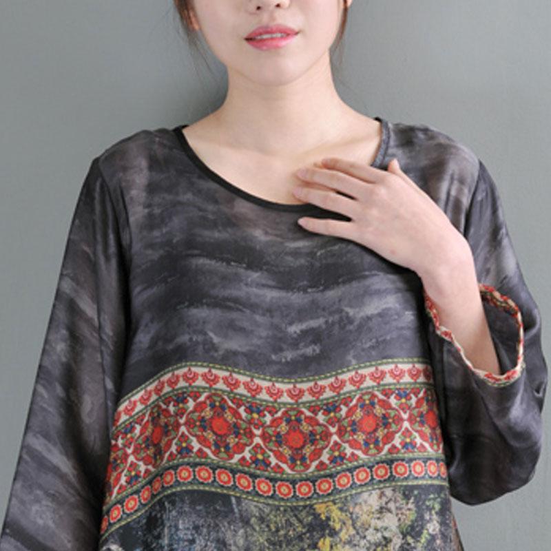 Ethnic Women Loose Round Neck Three Quarter Sleeve Dress