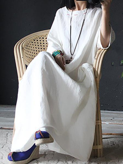 Original Casual Loosen Cotton Long Dress in Red and White Colors